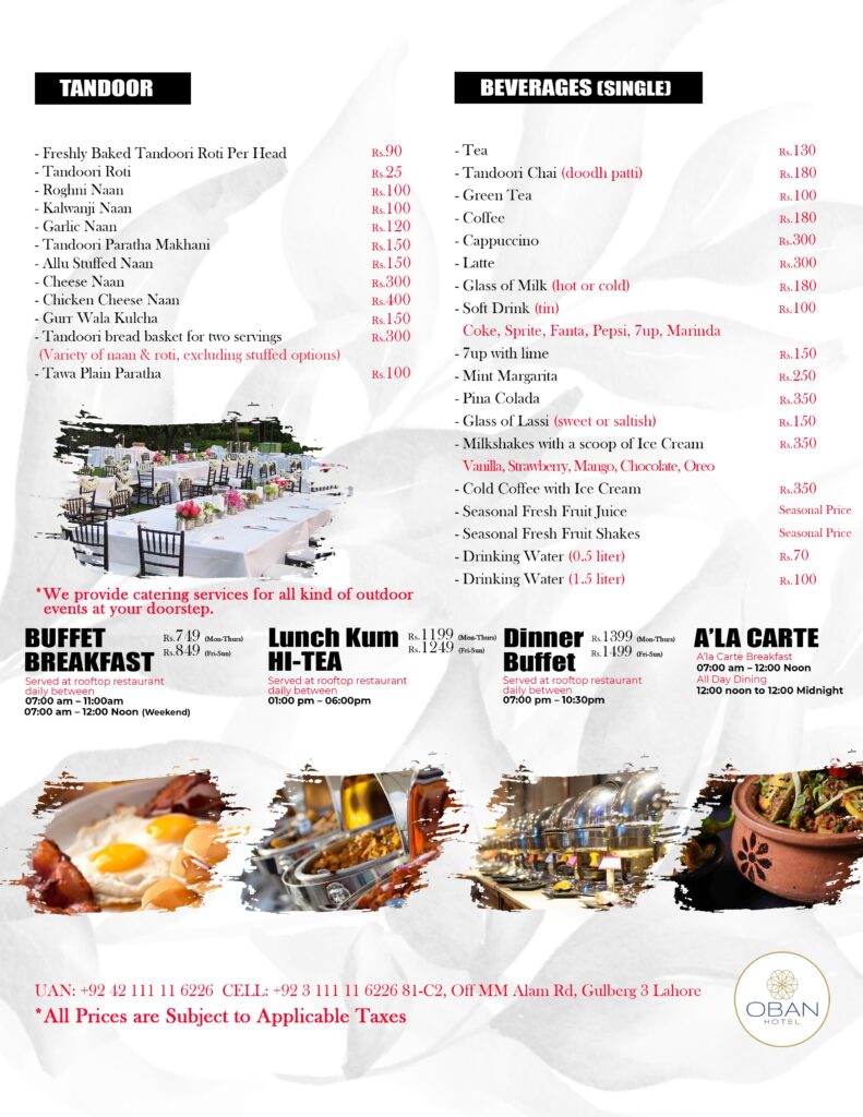 alacart menu - Oban Hotel