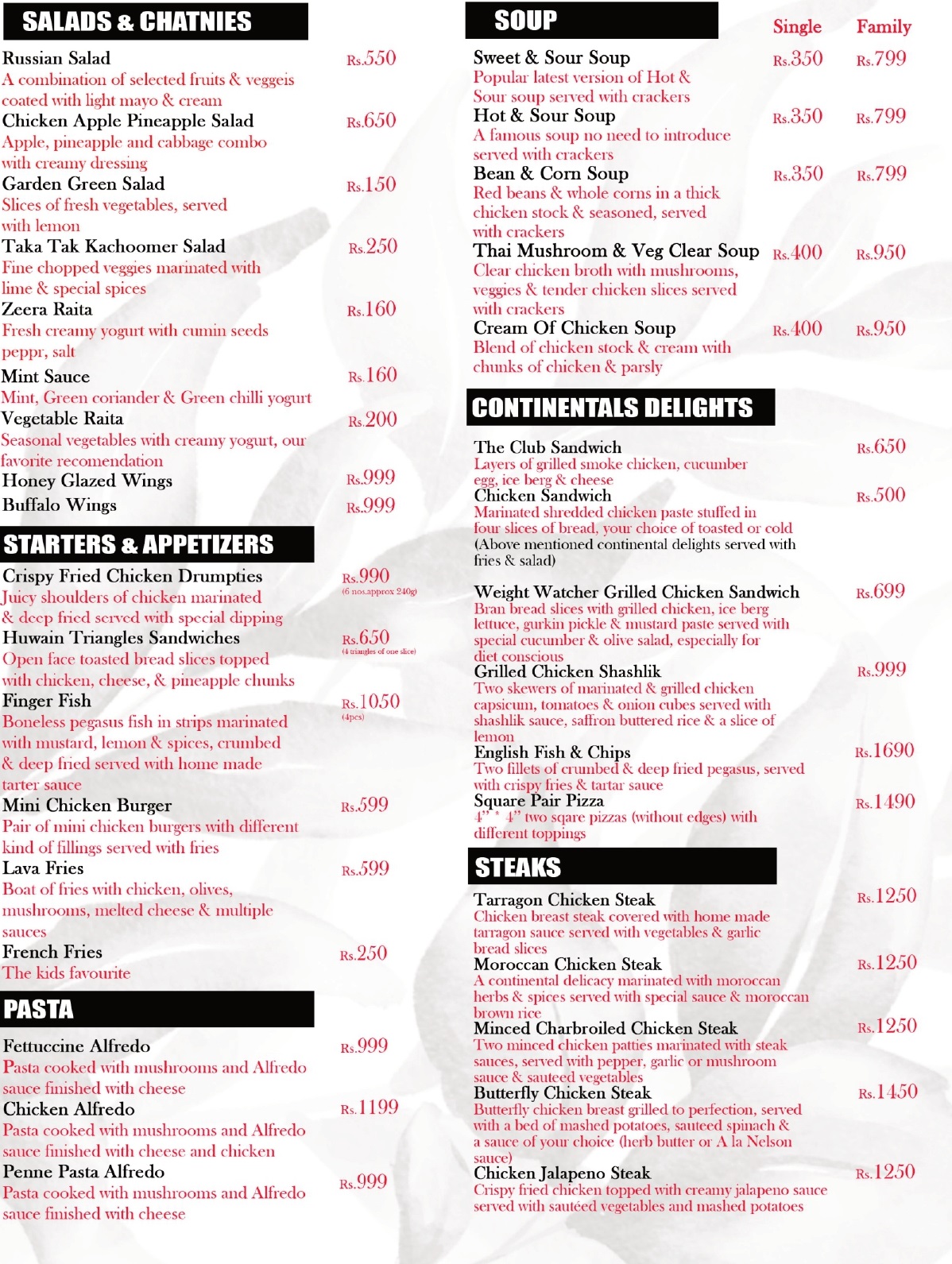 Best Salads, Steaks, Pasta, and Soup Menu in Lahore